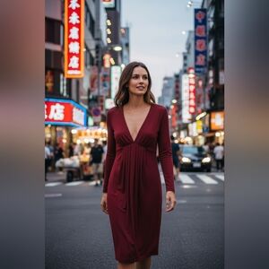 Victoria's Secret Moda Elegant Burgundy V-Neck Dress Sz Sm